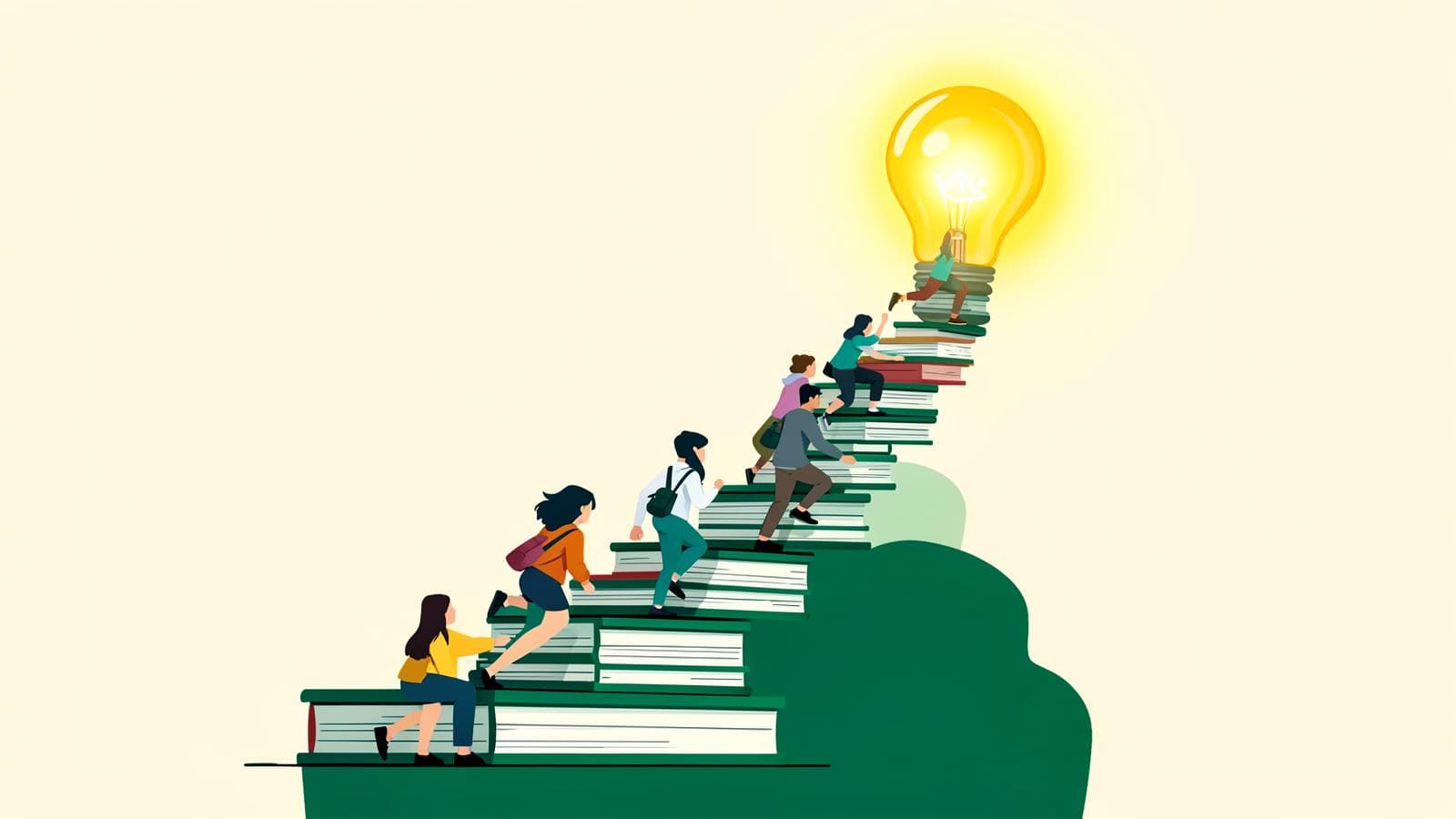 Illustration of learners climbing a staircase of books